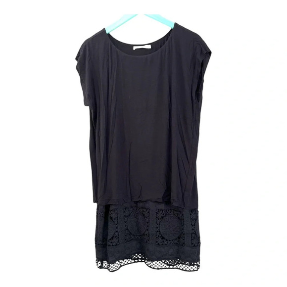 Bailey 44 Layered Tent Overlay Lace Trim Dress Size Medium Black Rayon - Picture 2 of 8